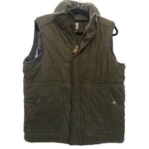 FatFace Mens Olive Green Quilted Puffer Vest Sherpa Lined Plaid Flannel Size M